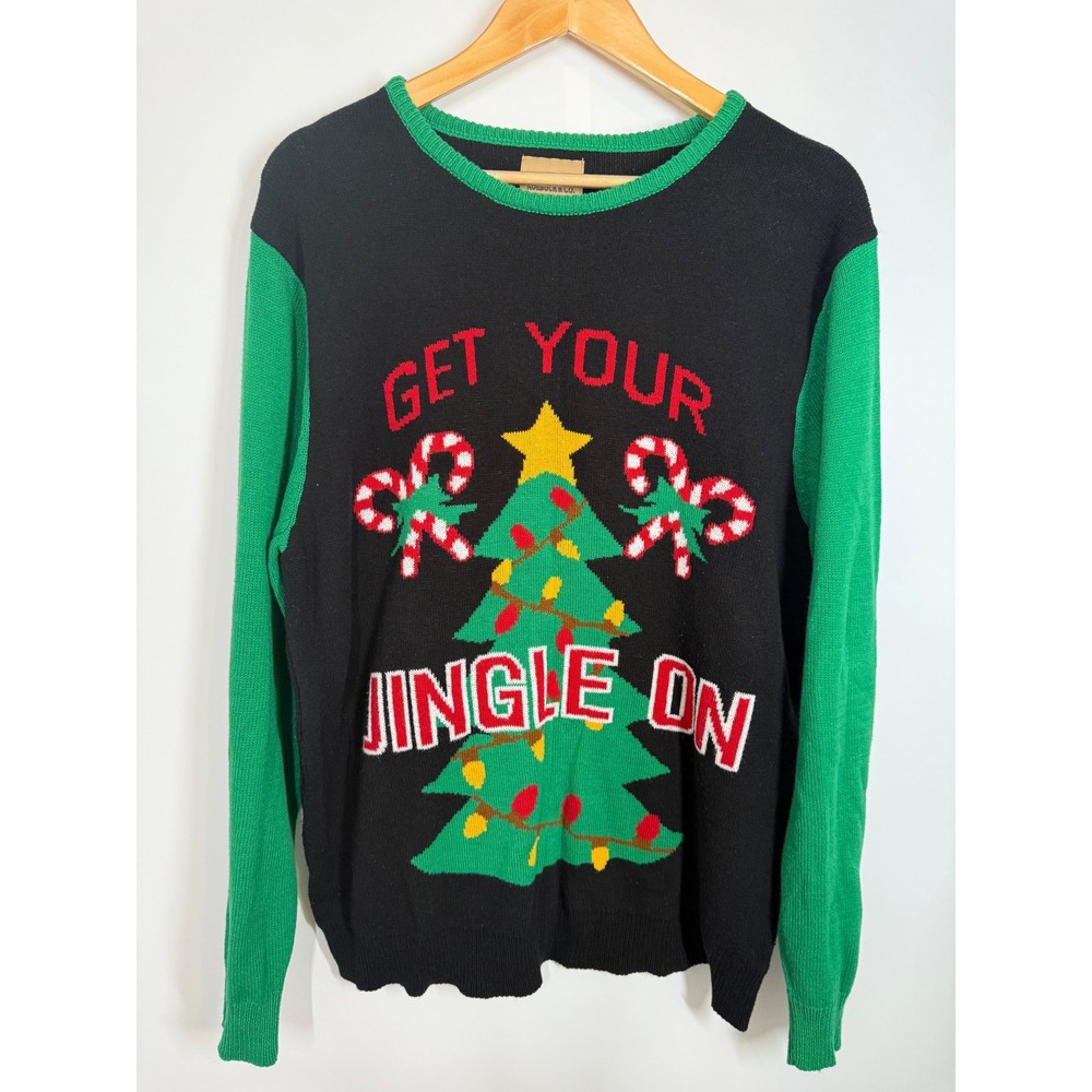 Roebuck & Co‎ Sears Women's Ugly Christmas Sweater Green XL Get Your Jingle On
